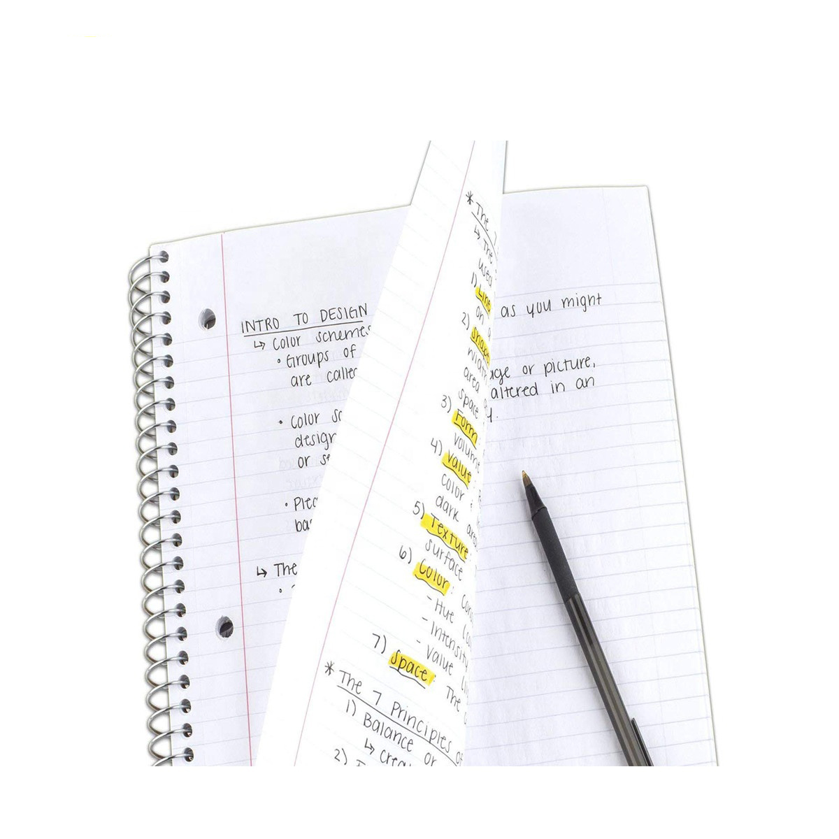 wide ruled spiral bound notebook